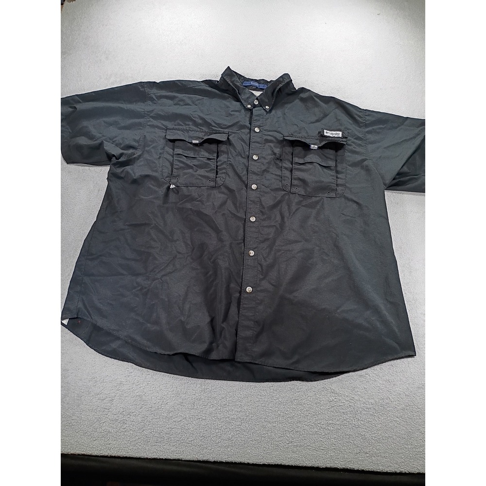 Columbia Mens Bahama PFG Shirt Black XXL Short Sleeve Fishing Vent